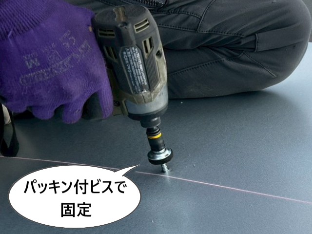 棟板金　パッキン付ビスで固定